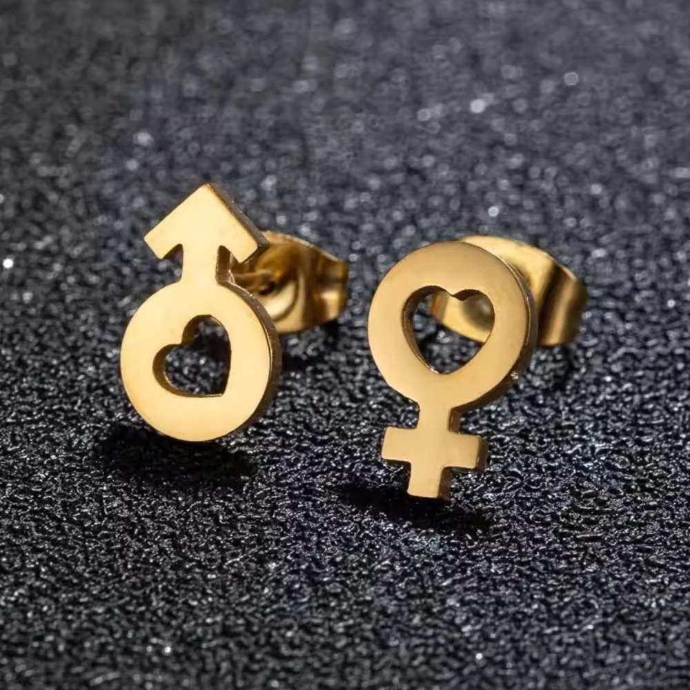Gender Symbol Earrings Heart Stud Earrings Gold Unisex Jewelry‎ Stainless Steel